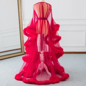 Sexy Feather Robe Long FurTulleMaternity Photoshoot BridalRobeLingerie Sleepwear